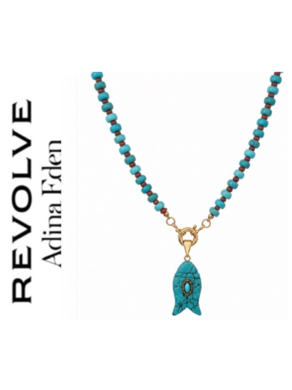 Revolve x Adina Eden Turquoise Natural Stone Fish Pendant Beaded Necklace